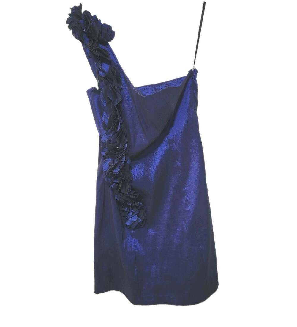 Snap One Shoulder Mini Dress Junior XL Royal Blue Taffeta Club Party Holiday